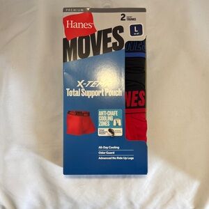 Hanes Move Men's Premium X-temp Trunks 2pk - Black/Red w/Total Support Pouch (L)